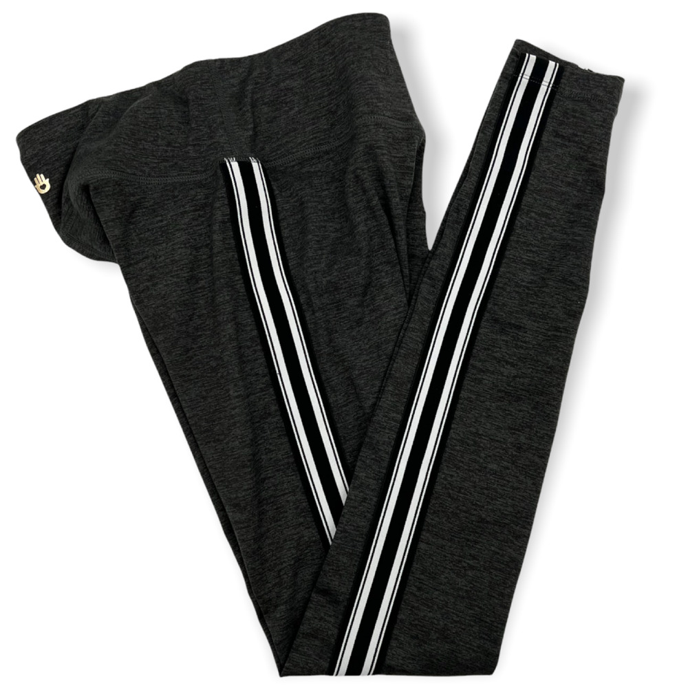 Spiritual Gangster Gray White Athletic Stripe Practice Leggings Size Small